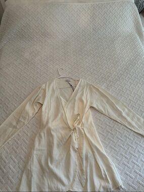 Cream Wrap Dress with Tie Waist